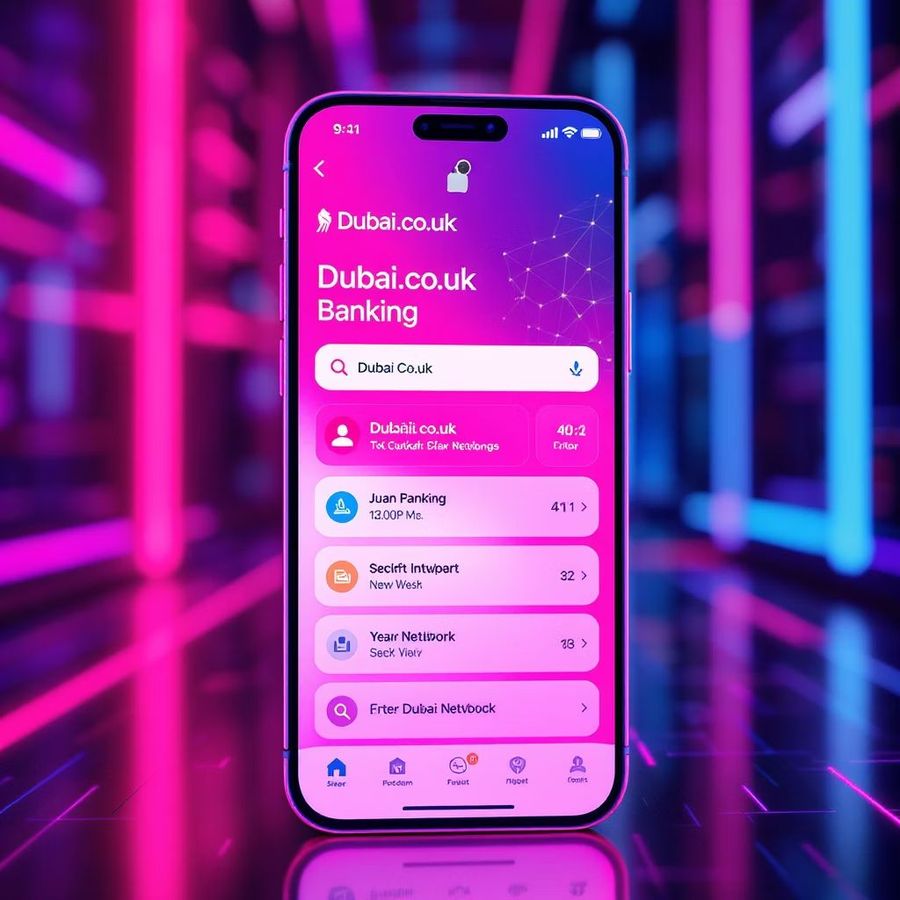 A smartphone showing the Dubai.co.uk banking concept